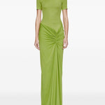 Abito lungo con collo alto e ruches in verde lime Christopher esber - donna 
