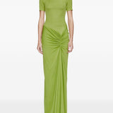 Abito lungo con collo alto e ruches in verde lime Christopher esber - donna 