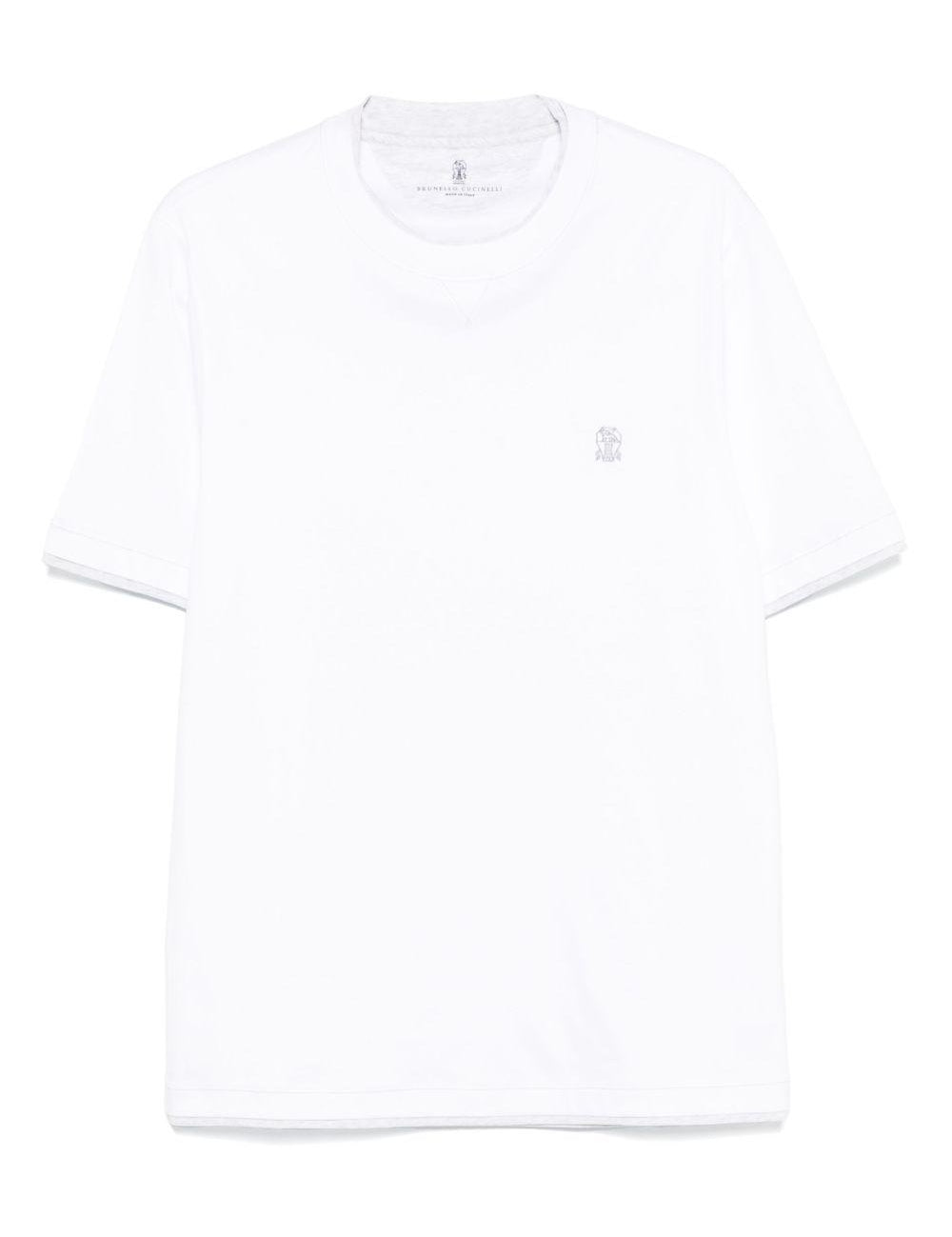 T-shirt con logo a girocollo in bianco Brunello cucinelli - uomo 