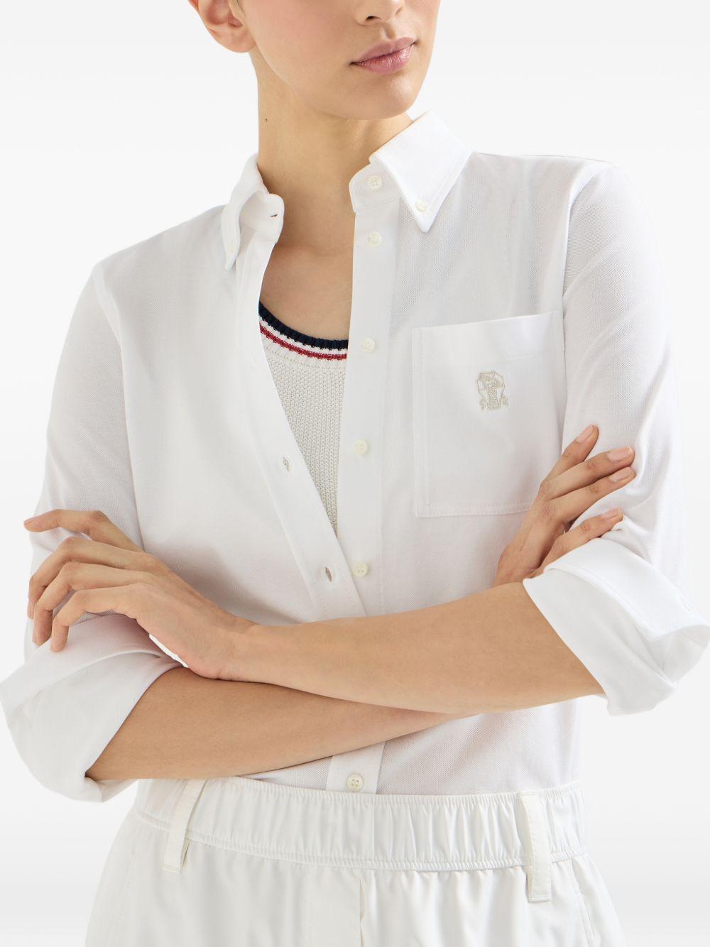 Camicia con logo in bianco brunello cucinelli - donna 