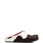 Mules fussbett con stampa mucca in bianco e marrone 