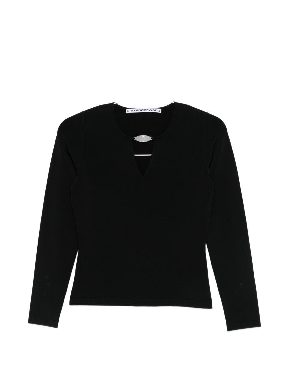 Maglione con scollo a v e targa con logo in nero Alexander wang - donna 