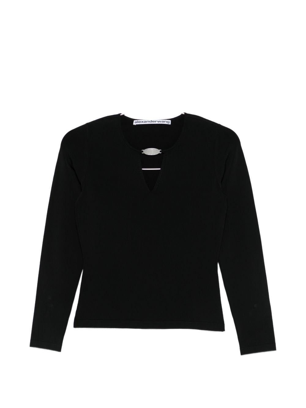 Maglione con scollo a v e targa con logo in nero Alexander wang - donna 