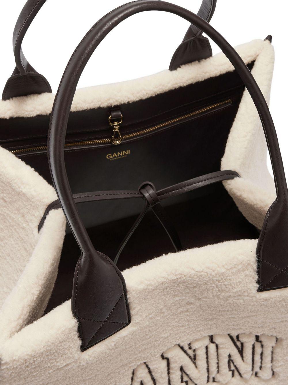 Borsa tote con logo in avorio Ganni - donna 