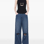 Canotta a coste con motivo smiley in nero Melitta Baumeister - donna 