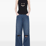 Canotta a coste con motivo smiley in nero Melitta Baumeister - donna 