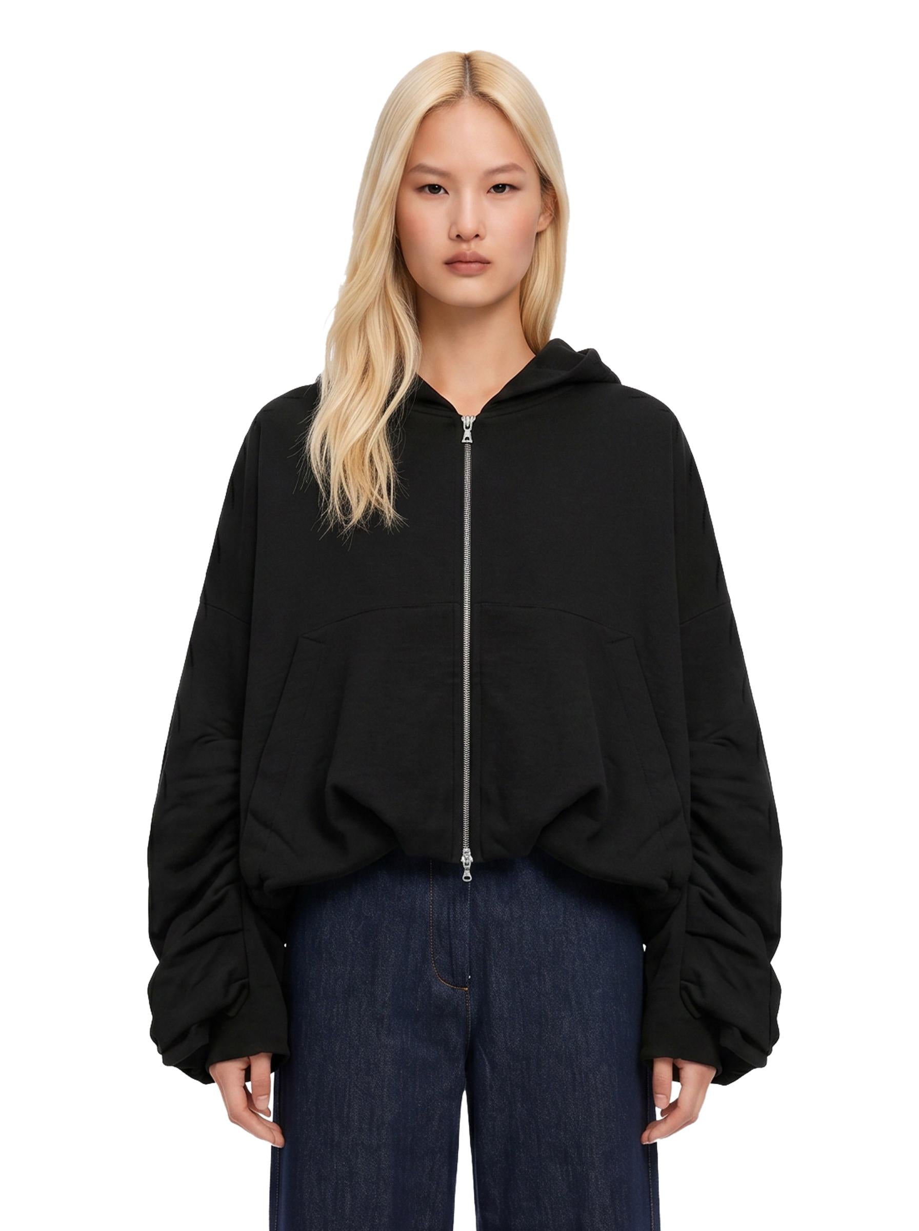 Felpa con cappuccio e zip nera 