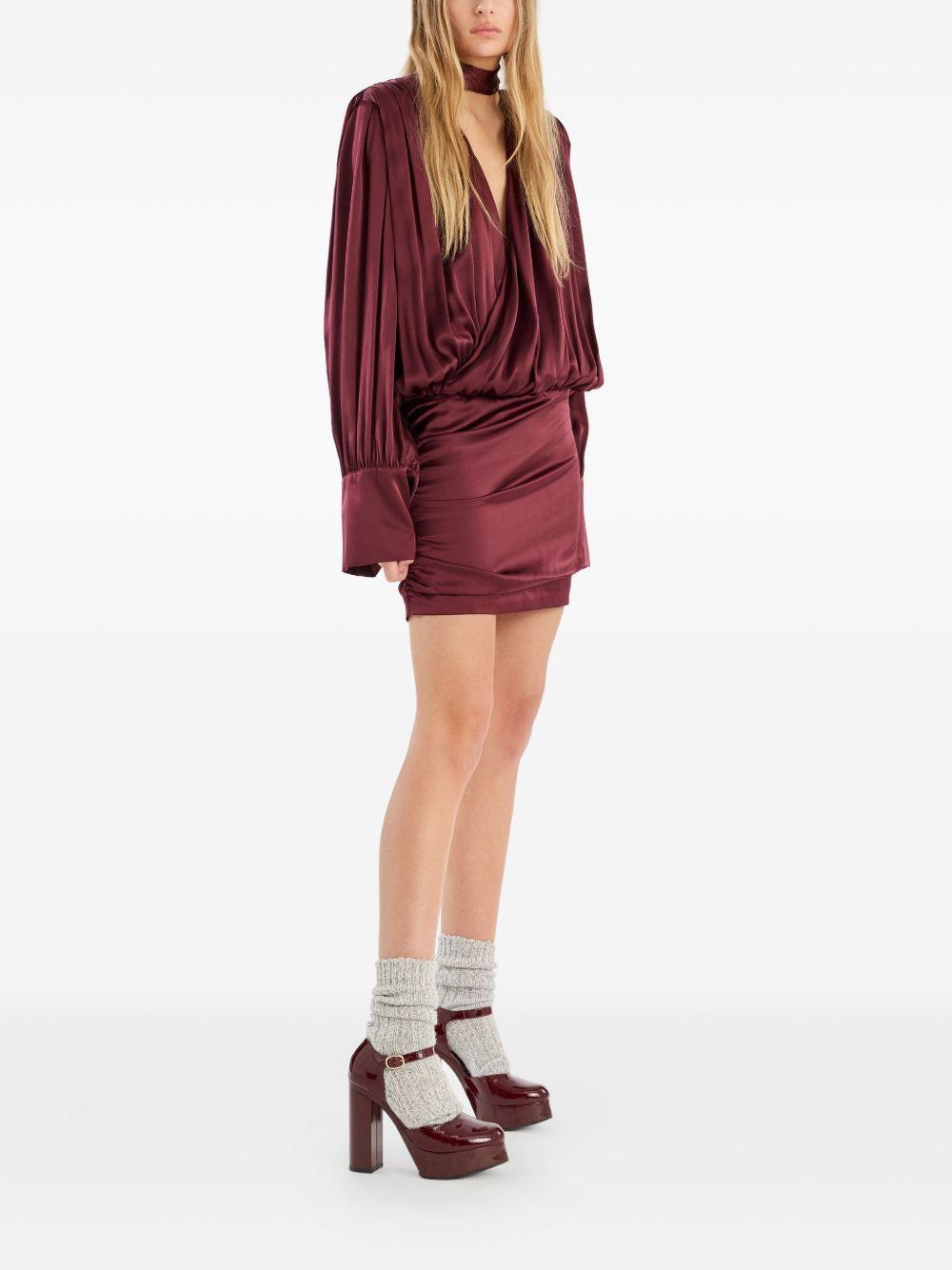 Abito mini con finitura satinata in bordeaux Rotate - donna 