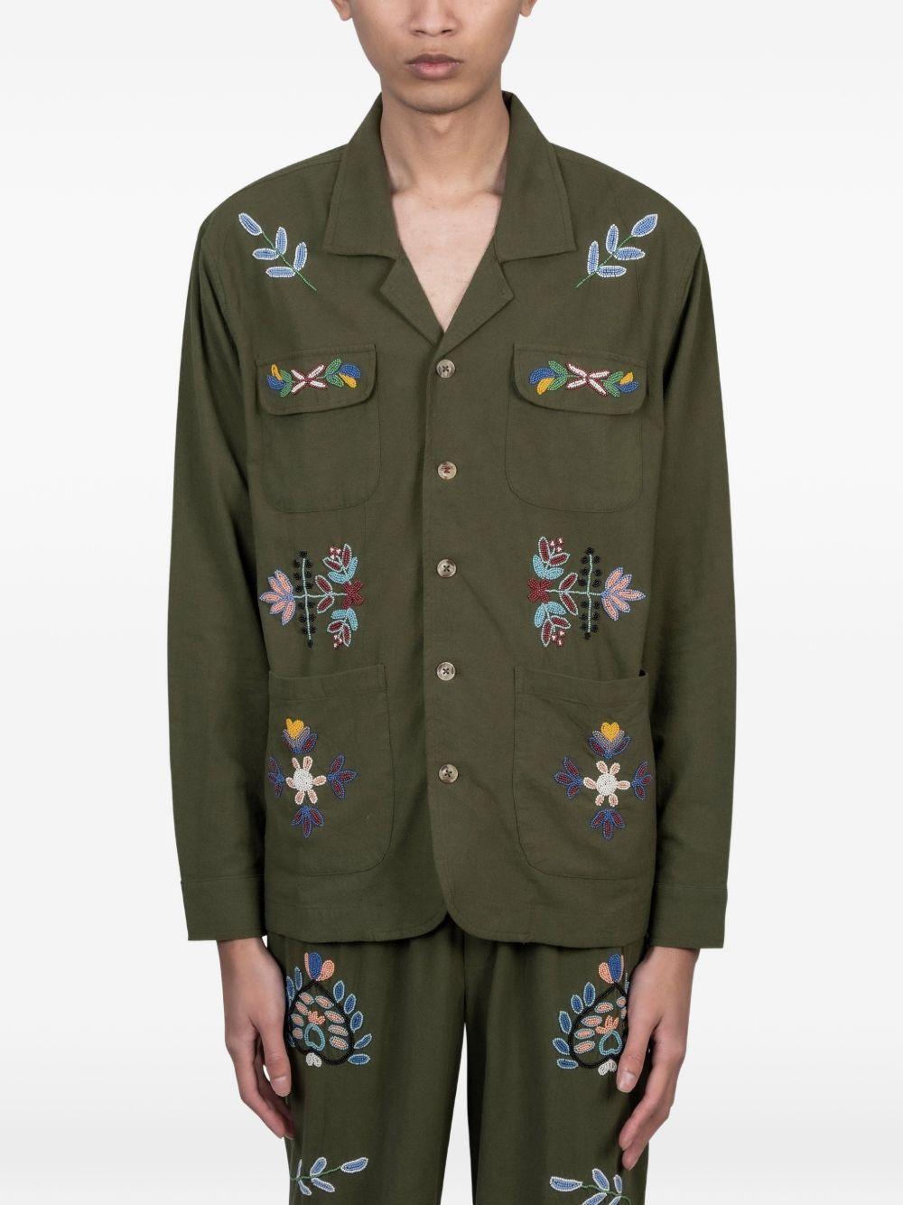 Camicia ricamata con tasca in verde Baziszt - uomo 