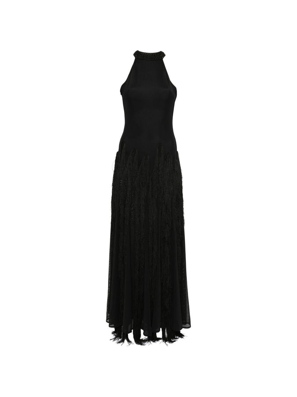 Abito lungo con frange in nero Bless - donna 
