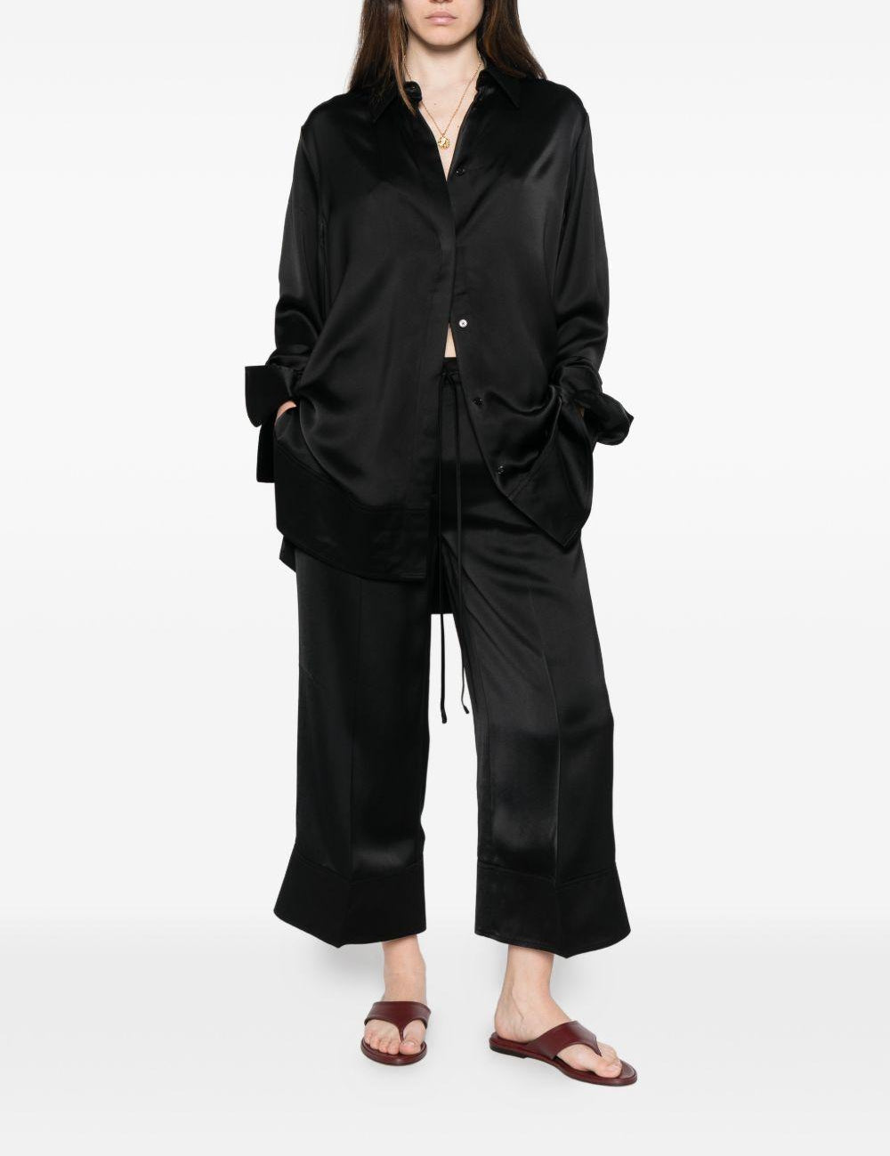 Pantaloni satinati con coulisse in nero Toteme - donna 