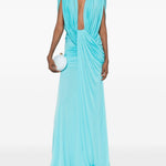 Abito maxi con scollo a v profondo e ruches in blu Christopher esber - donna 