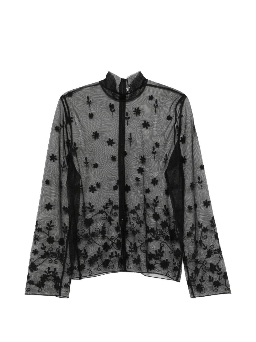 Blusa trasparente con ricamo a fiori in nero Toteme - donna 