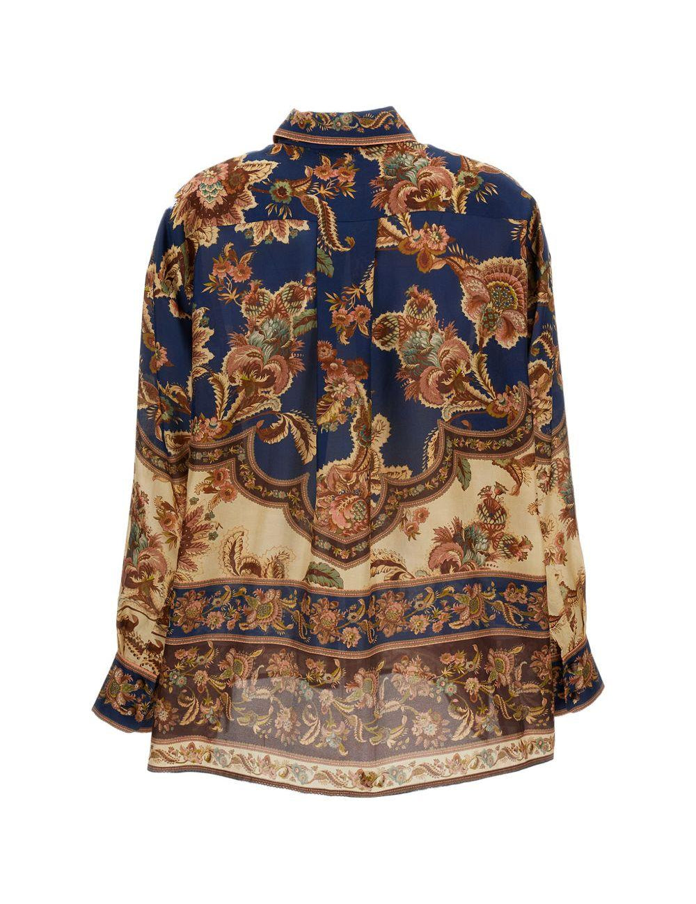 Camicia di seta con stampa floreale Aster multicolore 