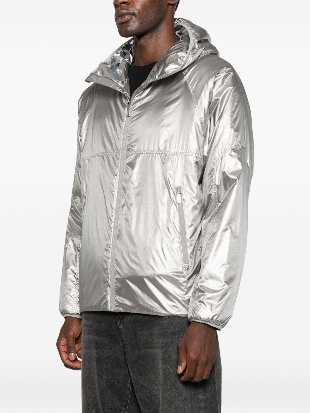Piumino con cappuccio e zip in argento Laminar - uomo 
