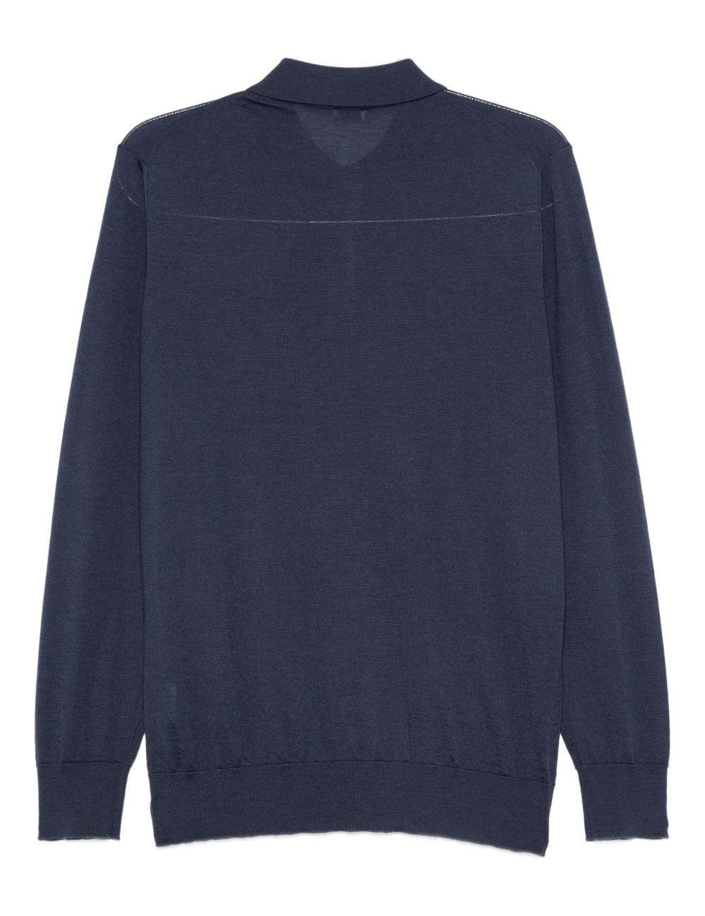 Polo a maniche lunghe in blu Caruso - uomo 
