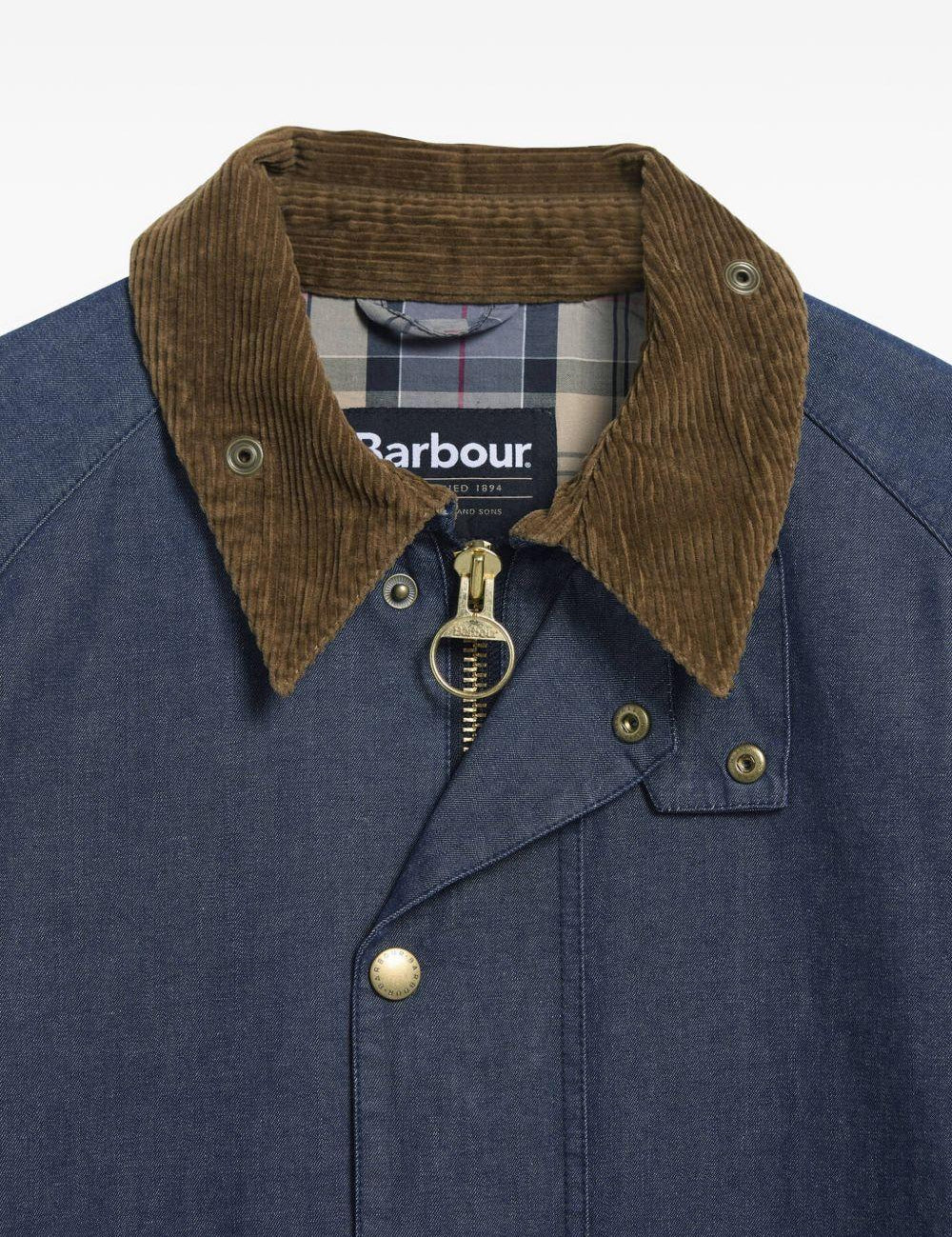 Giacca denim con colletto a coste in blu e marrone Barbour - uomo 