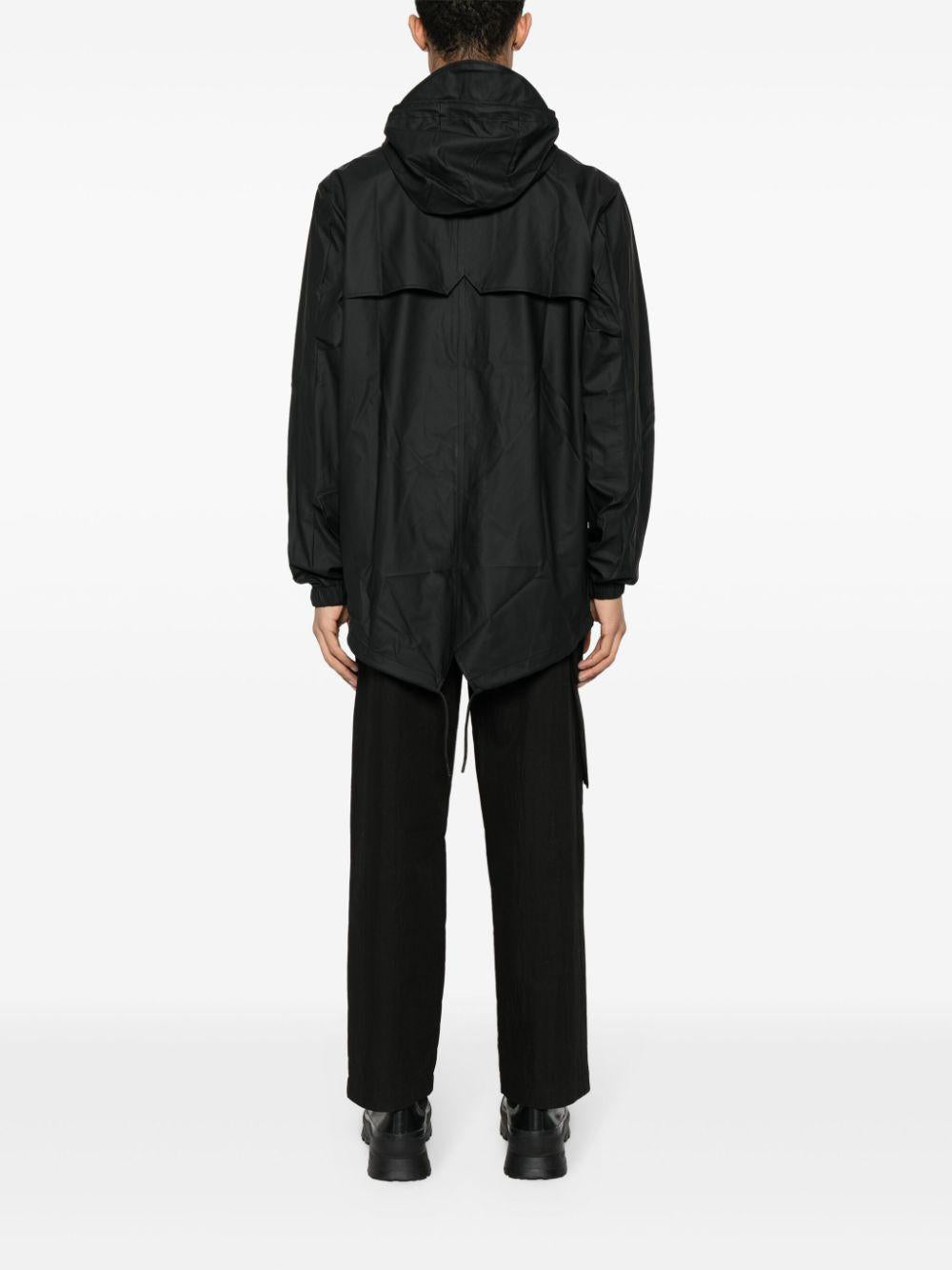 Parka rivestito con cappuccio e coulisse  in nero Rains - uomo 