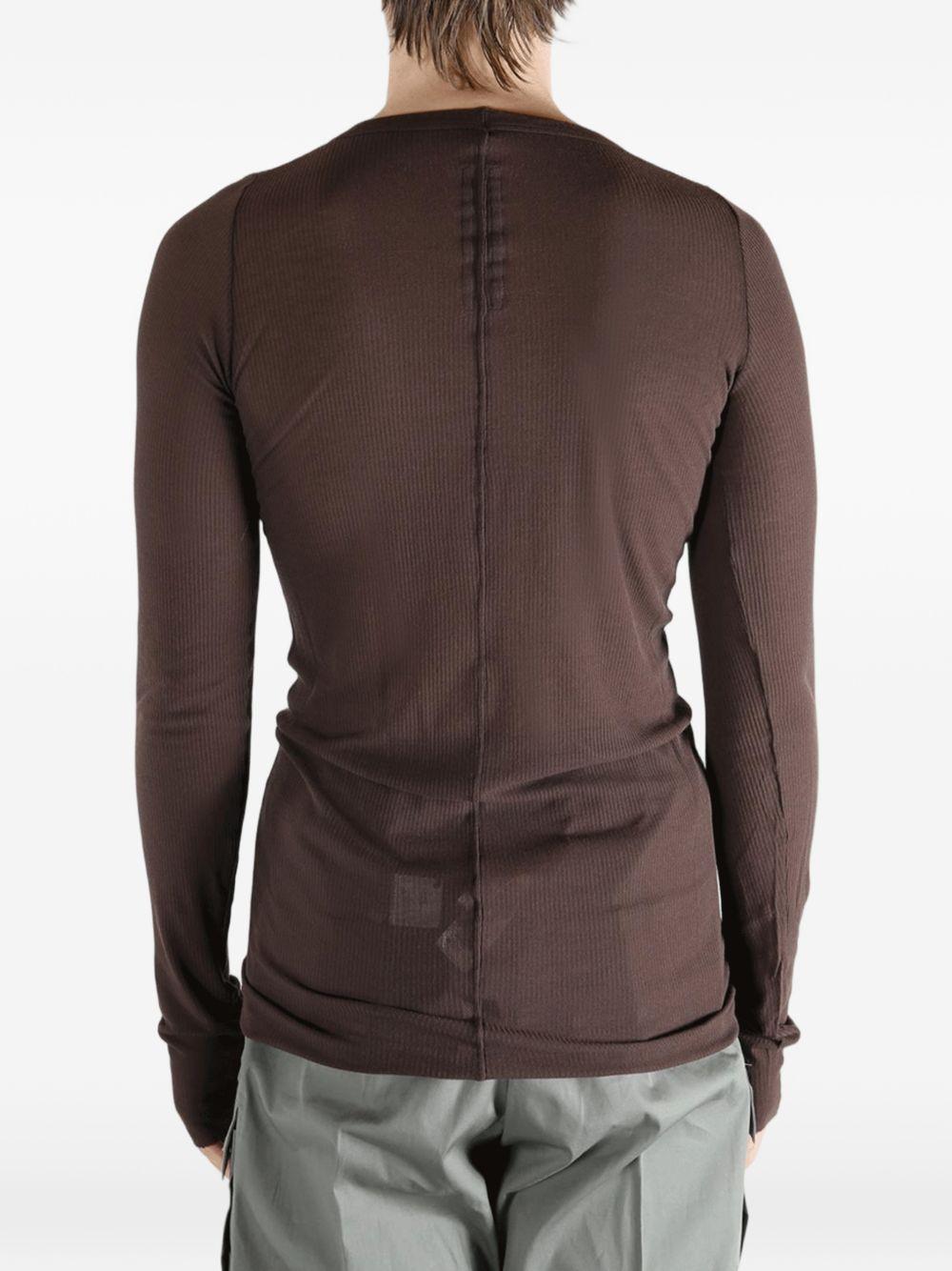 T-shirt a maniche lunghe a costine in marrone Rick owens - uomo 