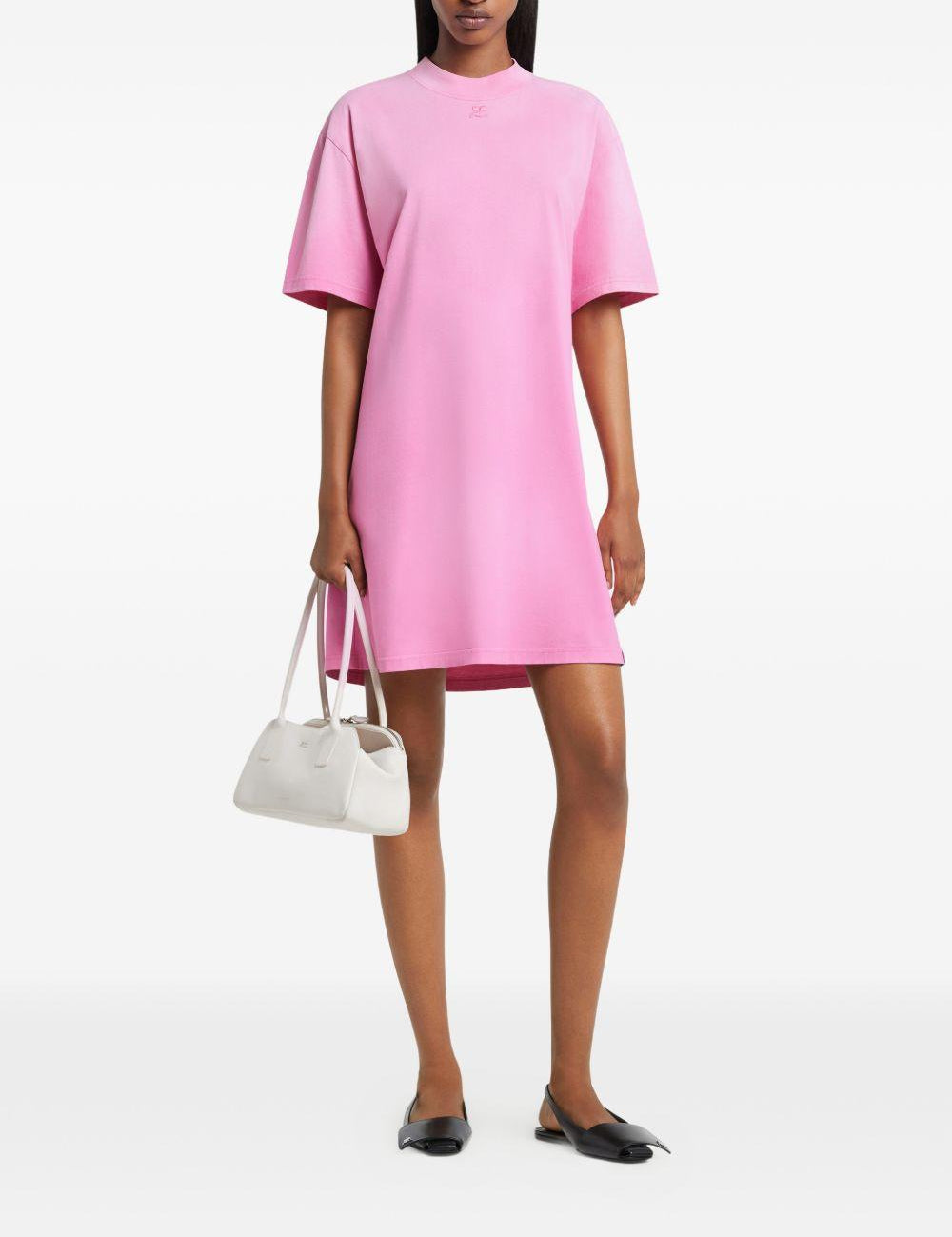 Abito stile T-shirt con logo ricamato in rosa Courrèges - donna 