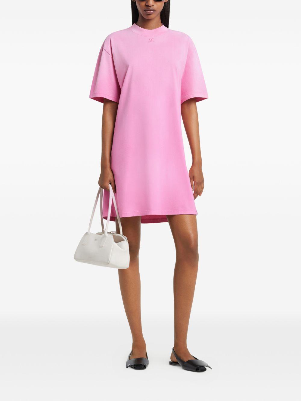 Abito stile T-shirt con logo ricamato in rosa Courrèges - donna 