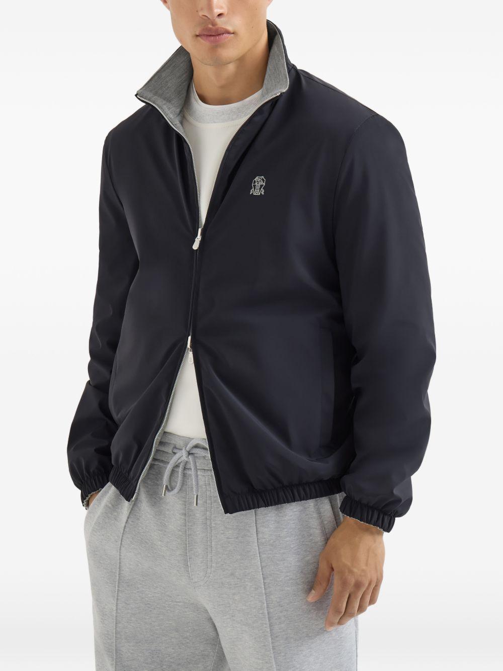 Giacca reversibile con logo in blu e grigio brunello cucinelli - uomo 