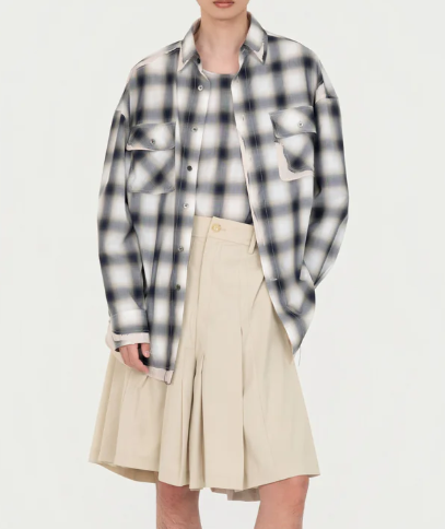 Camicia a quadri on tasche in blu e beige Feng Chen Wang - uomo 