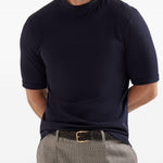 T-shirt con collo rialzato in blu Brunello cucinelli - uomo 