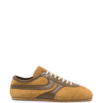Sneakers a pannelli in pelle in marrone 