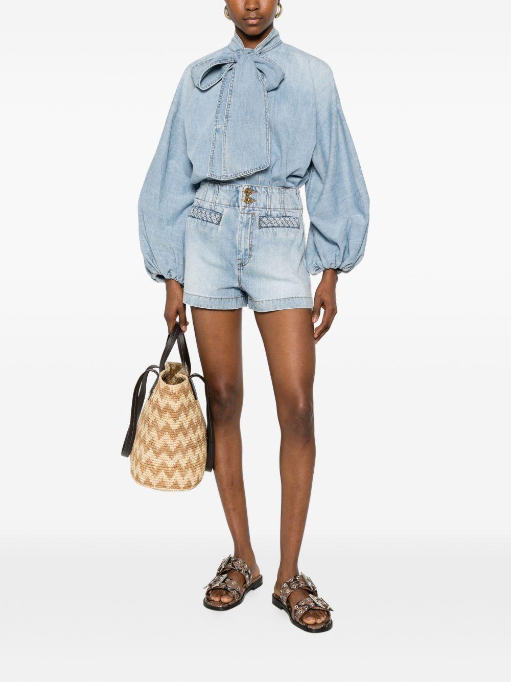 Camicia denim Indra con fiocco in azzurro 