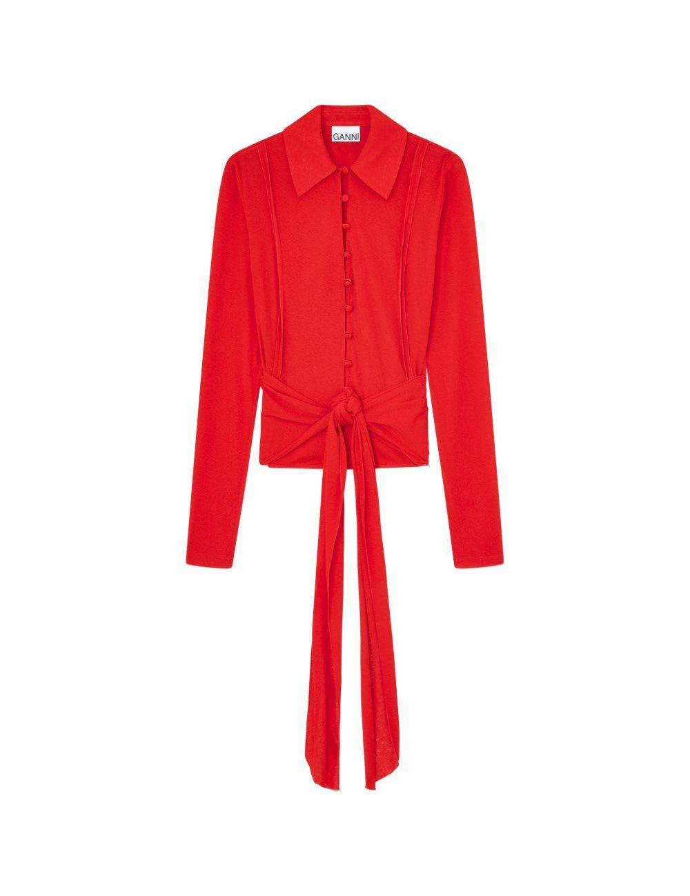 Camicia con nodo in rosso Ganni - donna 