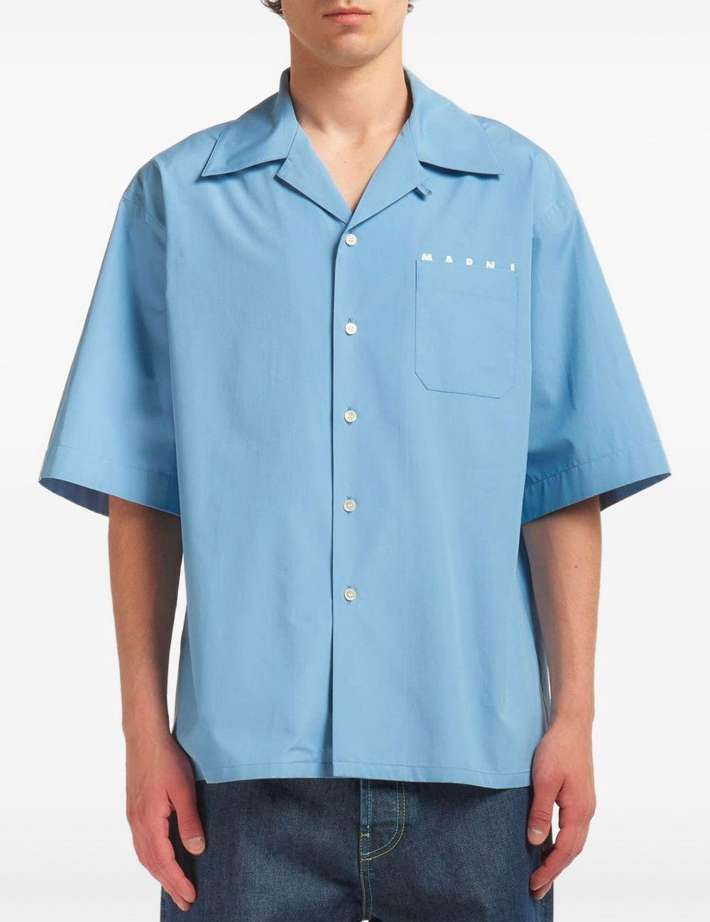 Camicia a maniche corte con logo in blu Marni - uomo 