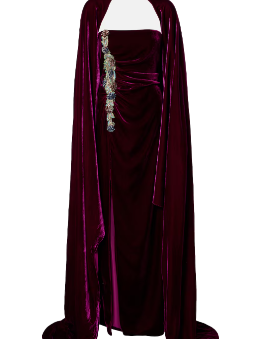 Abito in velluto brisha con ricamo di cristalli in viola Costarellos - donna 