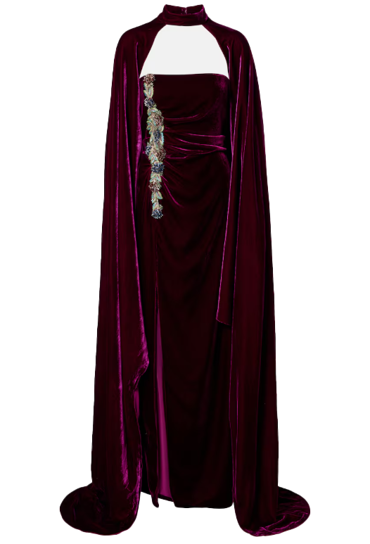 Abito in velluto brisha con ricamo di cristalli in viola Costarellos - donna 