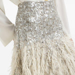 Gonna midi con paillettes in argento Brunello cucinelli - donna 