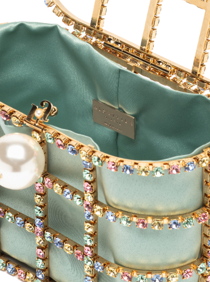Borsa a mano con cristalli e perle holli in verde Rosantica - donna 