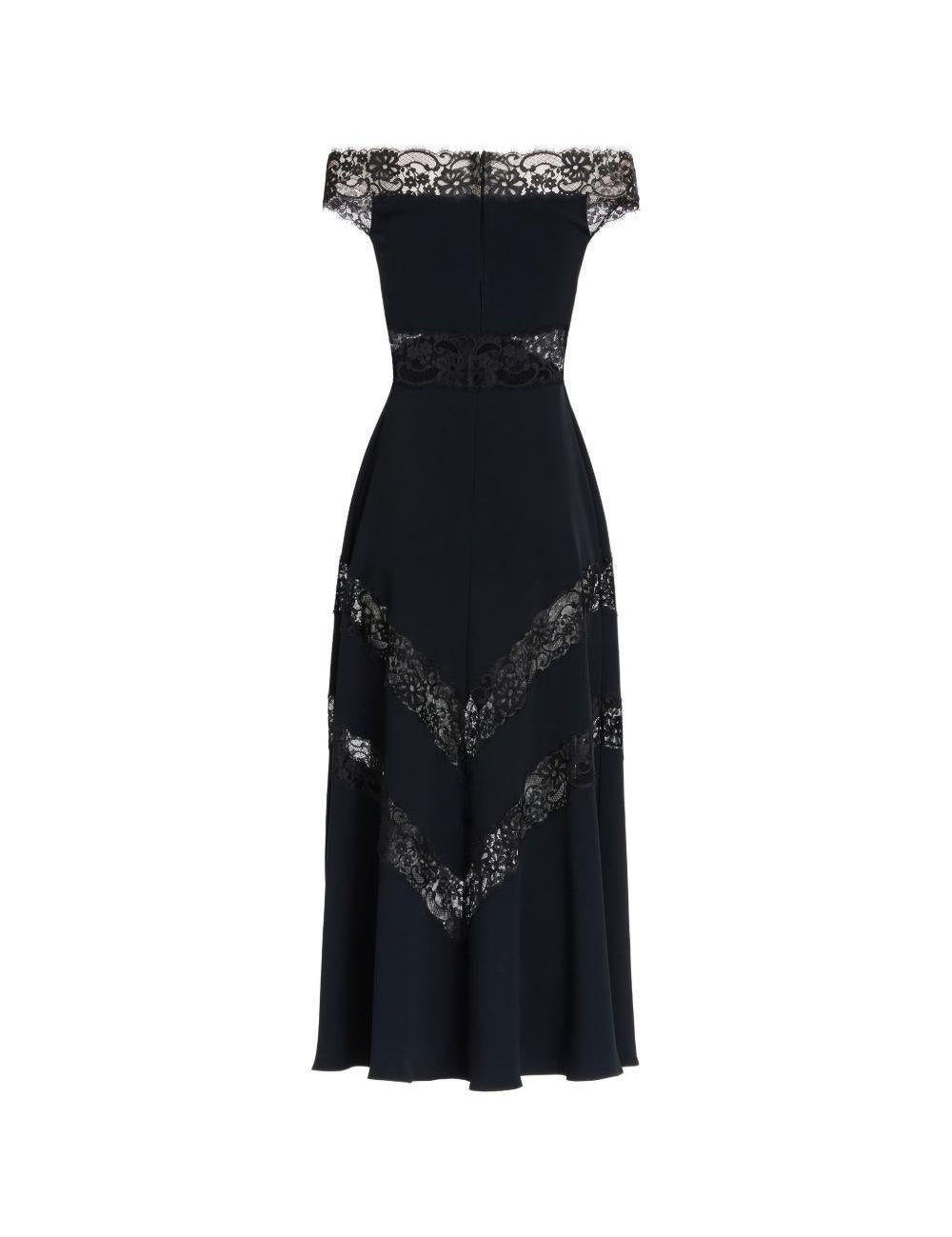 Abito midi in pizzo con spalle scoperte in nero Elie saab - donna 
