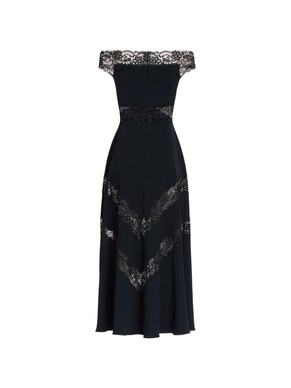 Abito midi in pizzo con spalle scoperte in nero Elie saab - donna 