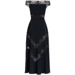 Abito midi in pizzo con spalle scoperte in nero Elie saab - donna 