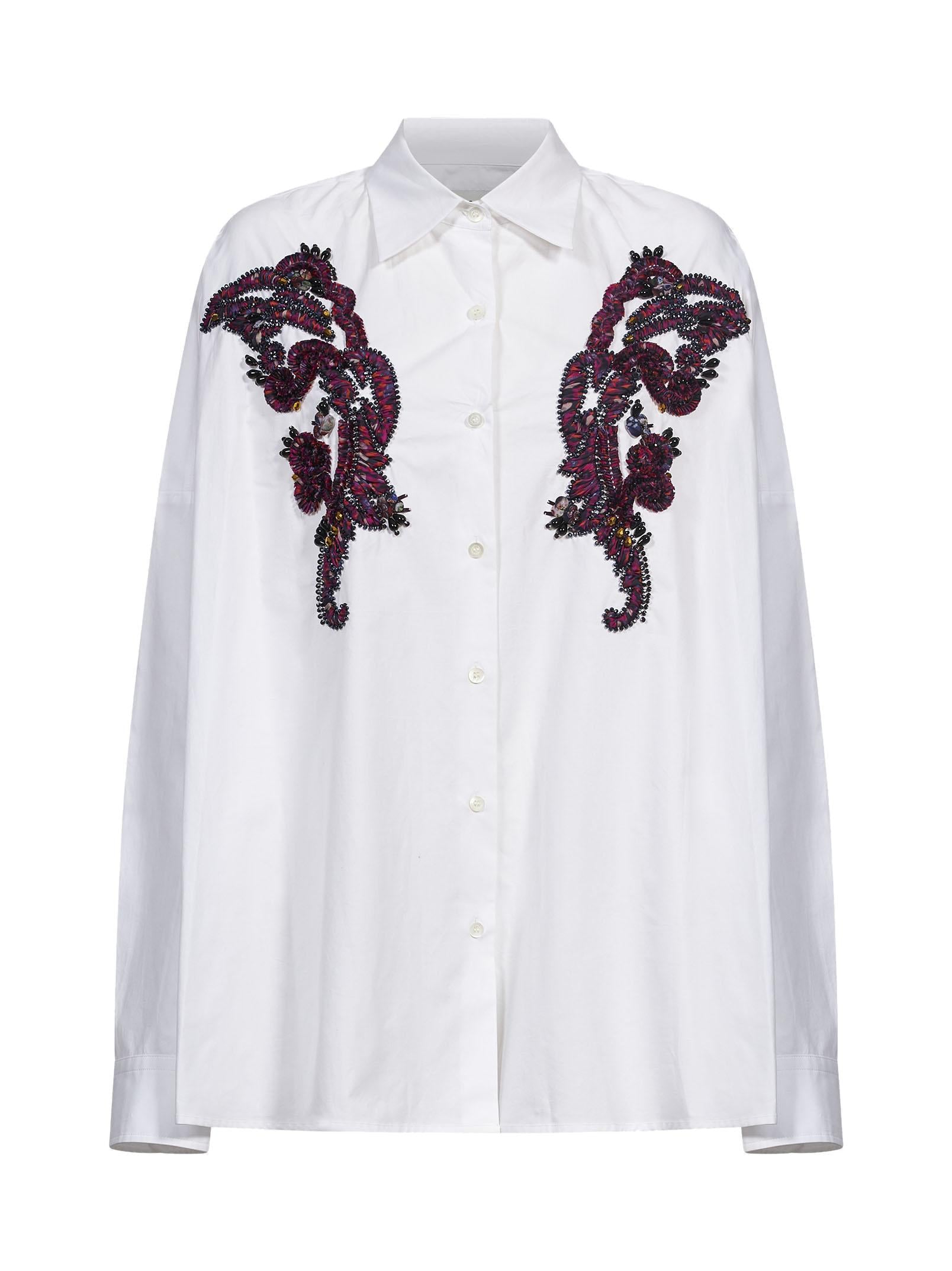Camicia con ricami floreali 3D in bianco 