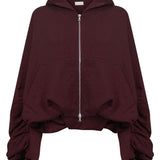 Felpa con cappuccio e zip bordeaux 