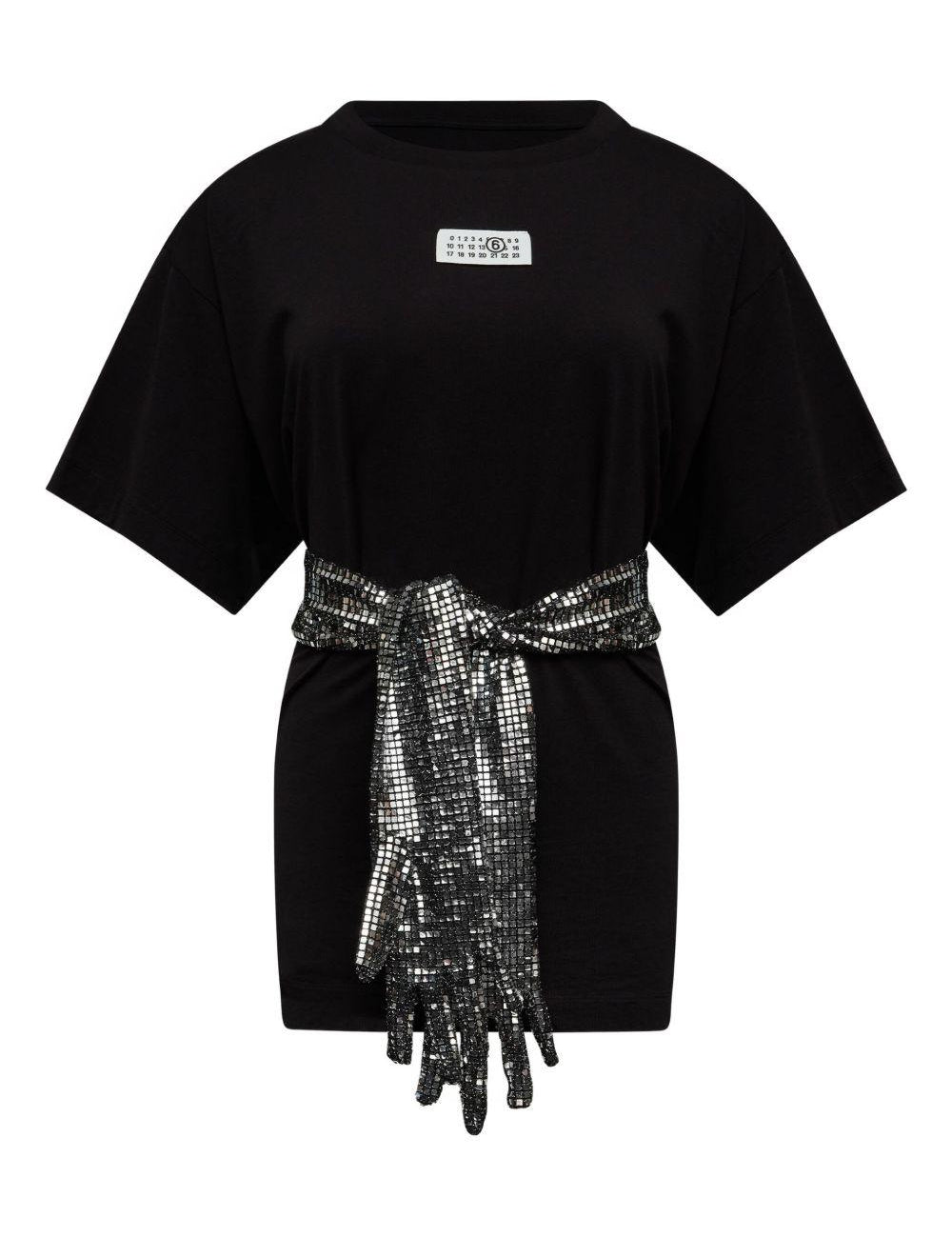 T-shirt con cintura a forma di guanti in paillettes in nero Mm6 maison margiela - donna 
