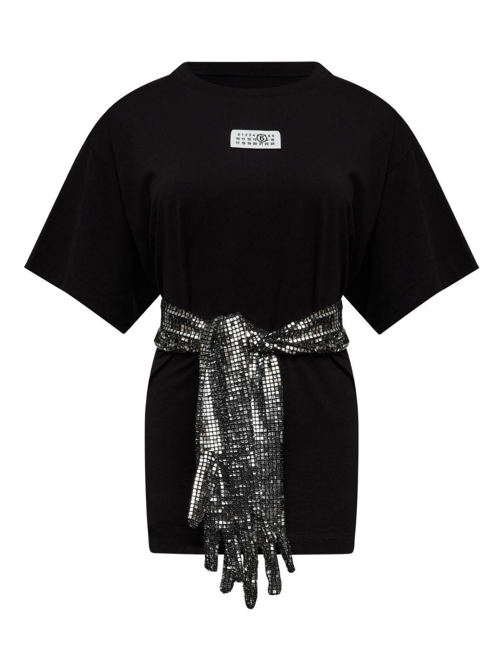 T-shirt con cintura a forma di guanti in paillettes in nero Mm6 maison margiela - donna 