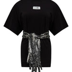 T-shirt con cintura a forma di guanti in paillettes in nero Mm6 maison margiela - donna 