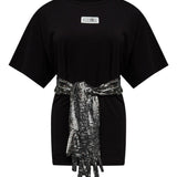 T-shirt con cintura a forma di guanti in paillettes in nero Mm6 maison margiela - donna 