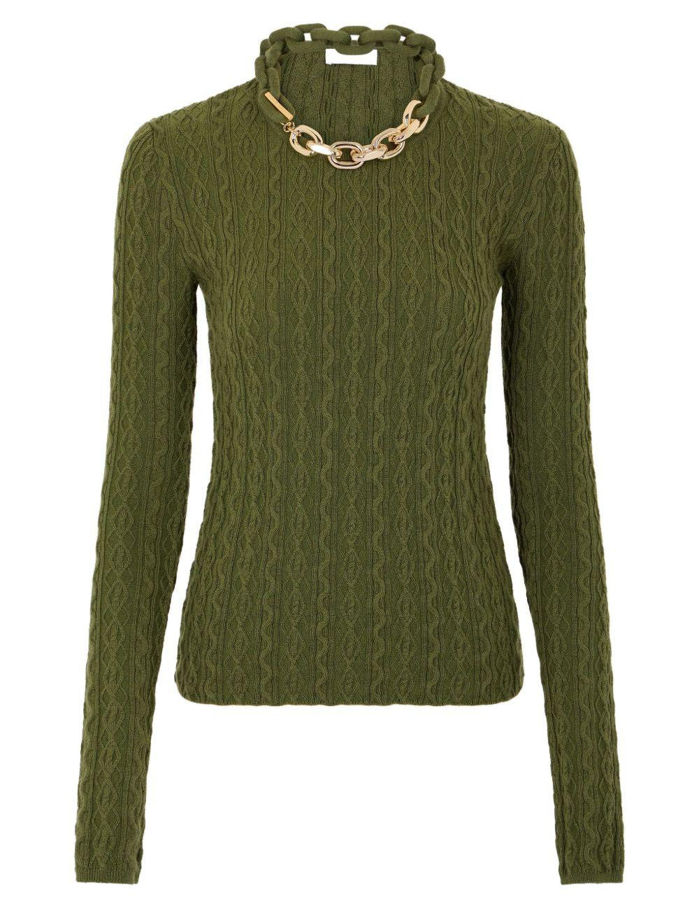 Maglione con dettaglio a catena in verde Rabanne - donna 