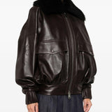 Giacca con colletto in pelliccia in marrone Khaite - donna 