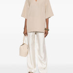 T-shirt con scollo a v ermo in beige Loulou de saison - donna 