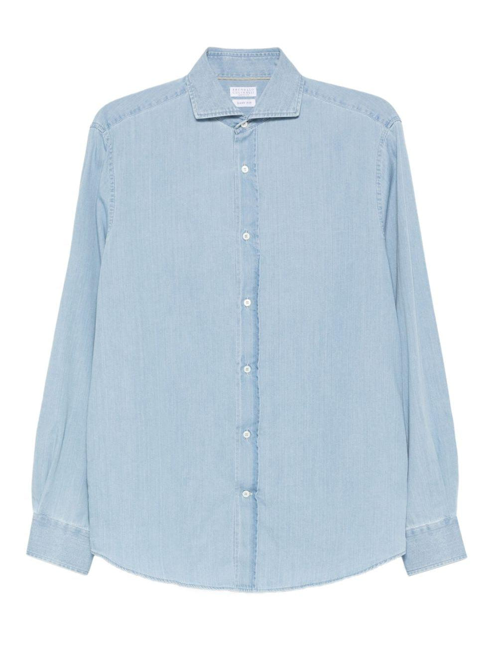 Camicia denim in cotone in celeste Brunello cucinelli - uomo 