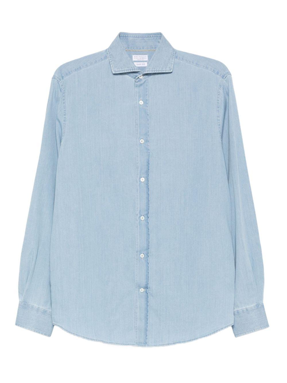 Camicia denim in cotone in celeste Brunello cucinelli - uomo 